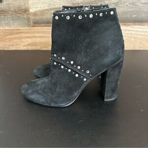 Sam Edelman Chandler Women Suede Black Leather Studded Ankle Boots Heels Sz 6 M